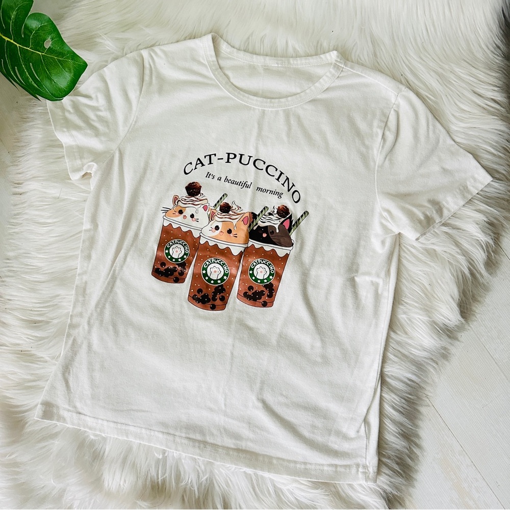 Cat-Puccino Cat Mom Coffee Lover Short Sleeve T-Shirt, M